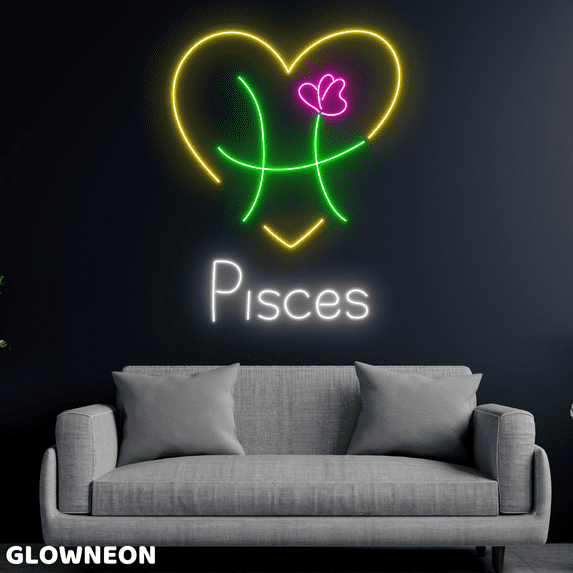Glowneon Pisces Neon Sign, Pisces Astrology Horoscope Wall Led Light