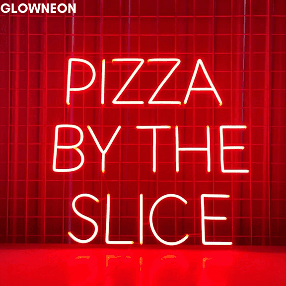 Glowneon Pizza By The Slice Neon Sign, Pizza Restaurant Wall Led Sign