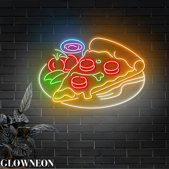 Glowneon Pizza Plate Neon Sign, Italian Pizza Restaurant Wall Decor
