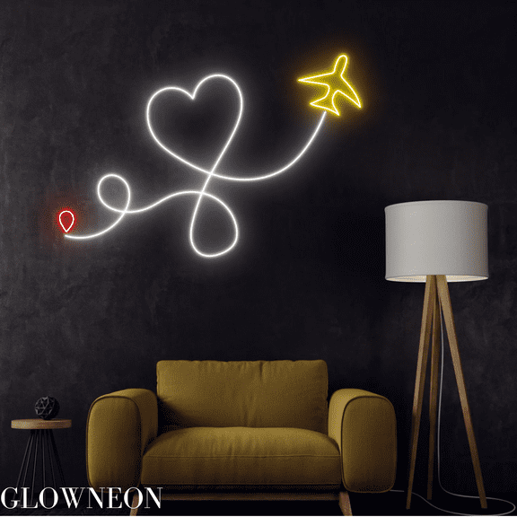 Glowneon Plane Heart Destination Led Sign For Wedding Wall Neon Light
