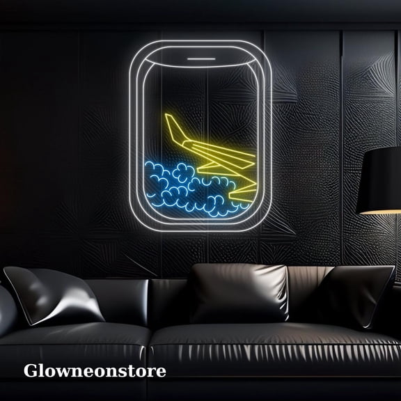 Glowneon Plane Window View Neon Sign, Airplane Window View Led Light, Plane Neon Sign