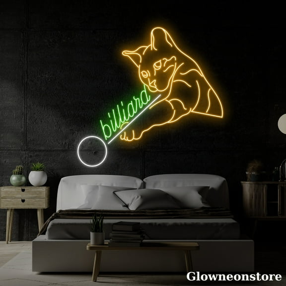Glowneon Pool Cat Billiard Neon Sign, Cat Led Sign, Man Cave Decor, Billiard Club Decor, Cat Sign