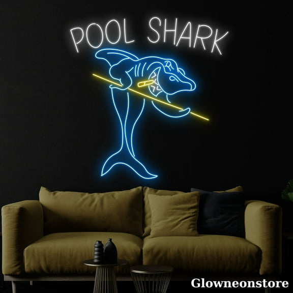 Glowneon Pool Shark Billiard Neon Sign, Shark Led Sign, Man Cave Decor, Billiard Club Decor