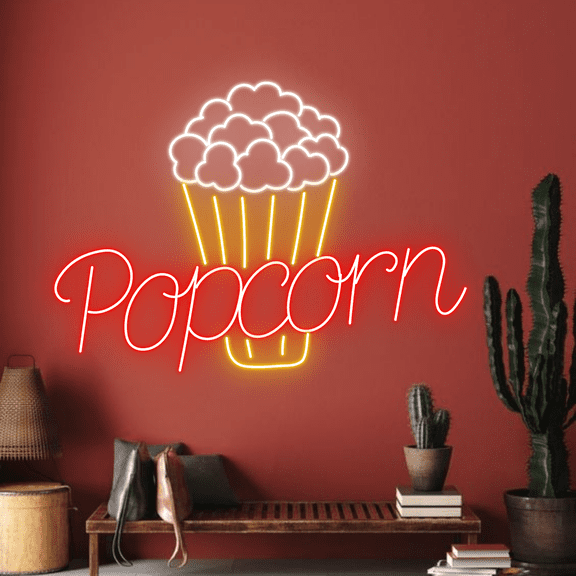 Glowneon Popcorn Neon Sign, Home Cinema Wall Led Light Decor