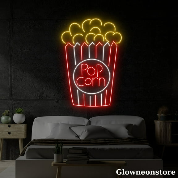 Glowneon Popcorn Neon Sign, Popcorn LED Sign, Cinema Movie LED Sign, Home Cinema Sign, Cinema Decor