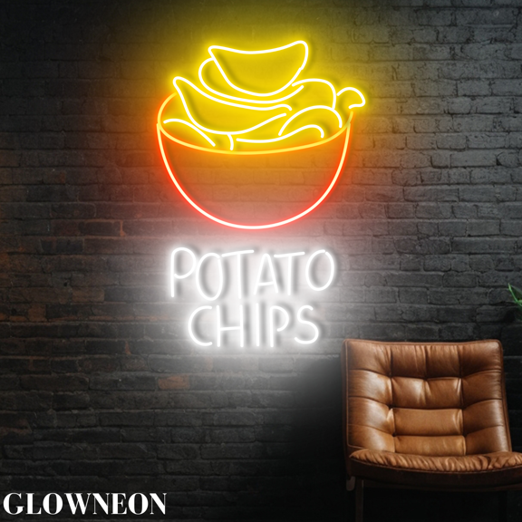 Glowneon Potato Chips Neon Decor, Potato Chips Store Wall Led Hanging