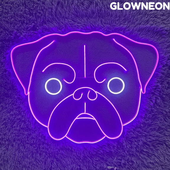 Glowneon Pug Dog Head Neon Sign, Pug Dog Led Sign, Decor Gift For Kid