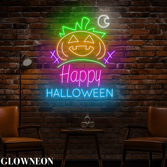 Glowneon Pumpkin Happy Halloween Wall Led Light, Pumpkin Scary Decor