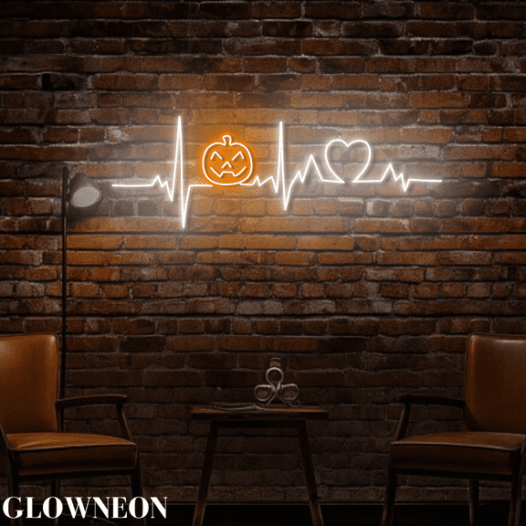 Glowneon Pumpkin Heartbeat Neon Light, Pumpkin Halloween Led Wall Art