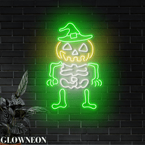 Glowneon Pumpkin Skeleton Neon Wall Decor, Pumpkin Halloween Led Sign