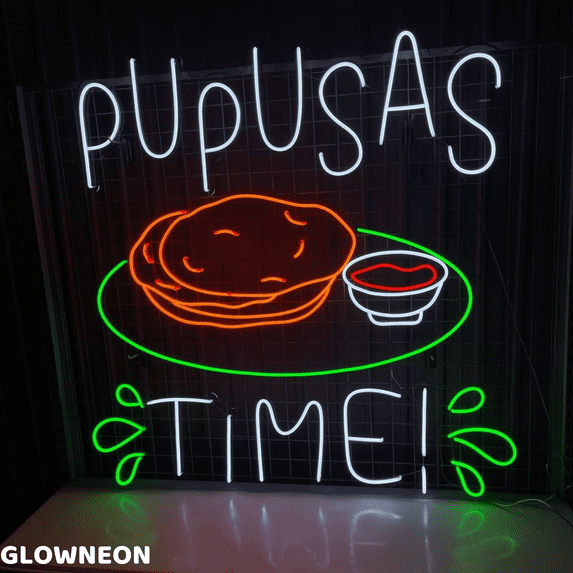 Glowneon Pupusas Time Neon Sign, Pupusas Led Sign, Mexican Pupusa Art