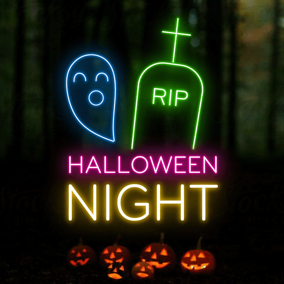 Glowneon R.I.P Halloween Night Neon Sign, Halloween Wall Decor