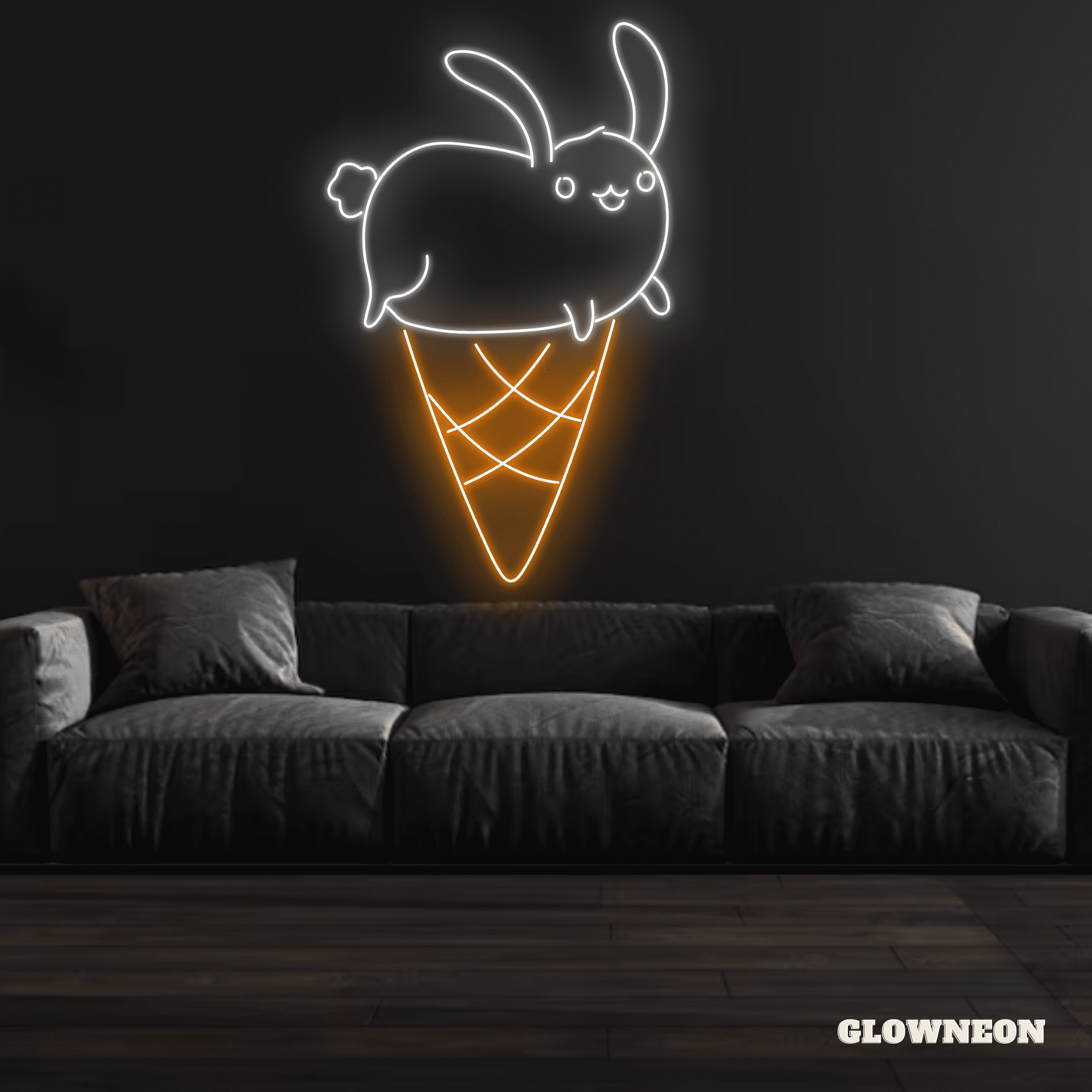 Glowneon Rabbit Ice Cream Neon Sign, Ice Cream Shop Sign, Bunny Sign ...