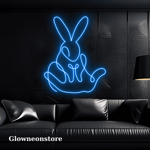 Glowneon Rabbit One Line Wall Art Decor, Rabbit Bunny Abstract Neon