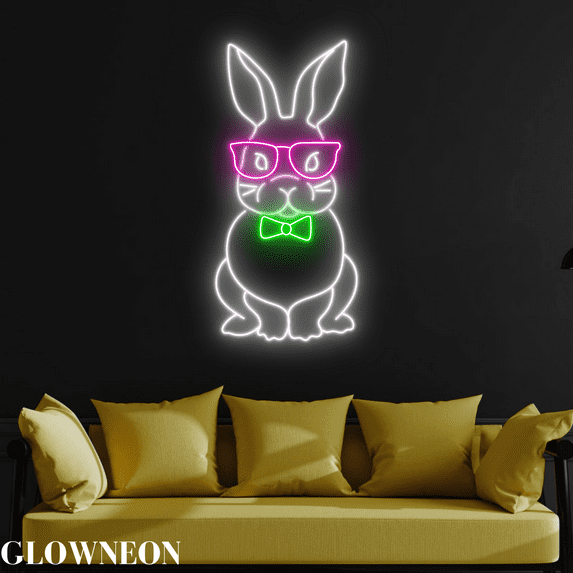 Glowneon Rabbit Wear Sunglasses Led Light, Rabbit Neon Kid Room Decor