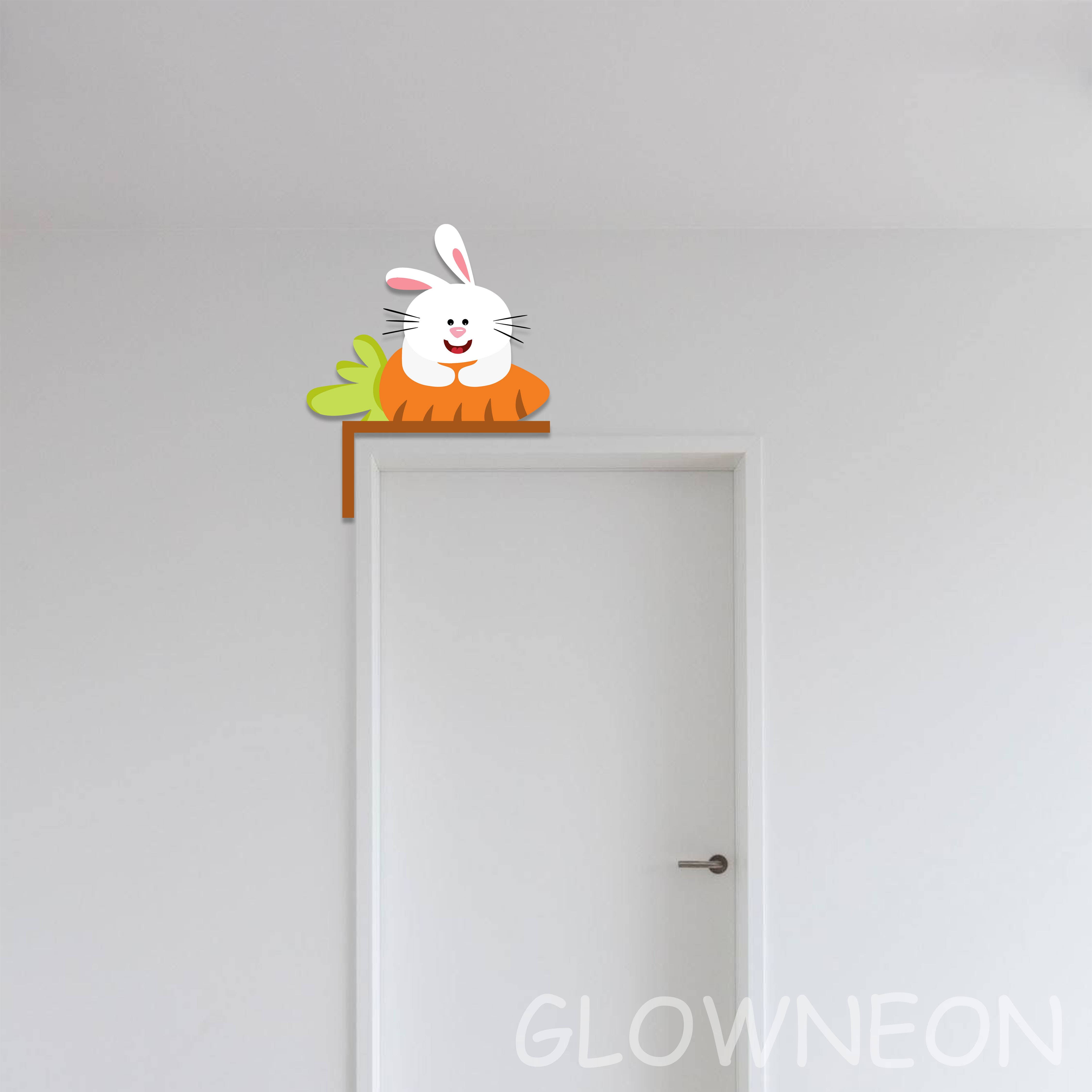 Glowneon Rabbit With Carrot Door Corner Metal Sign, Rabbit Door Decor ...