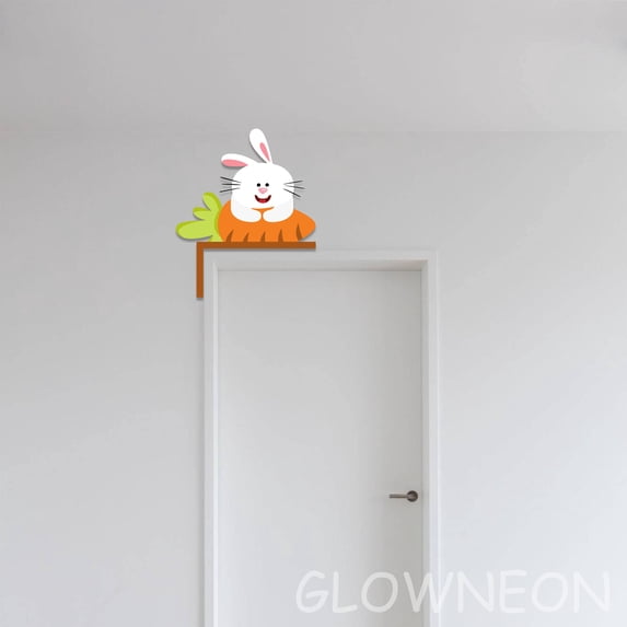 Glowneon Rabbit With Carrot Door Corner Metal Sign, Rabbit Door Decor