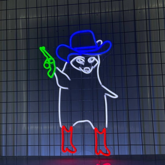 Glowneon Raccoon Cowboy Hat Neon Sign, Texas Boy Room Wall Art Decor