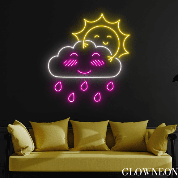 Glowneon Rain Cloud Sun Neon Sign, Cloud Sun Led Sign, Bedroom Decor