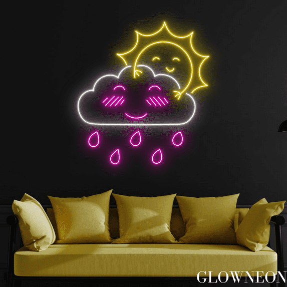 Glowneon Rain Cloud Sun Neon Sign, Cloud Sun Led Sign, Bedroom Decor
