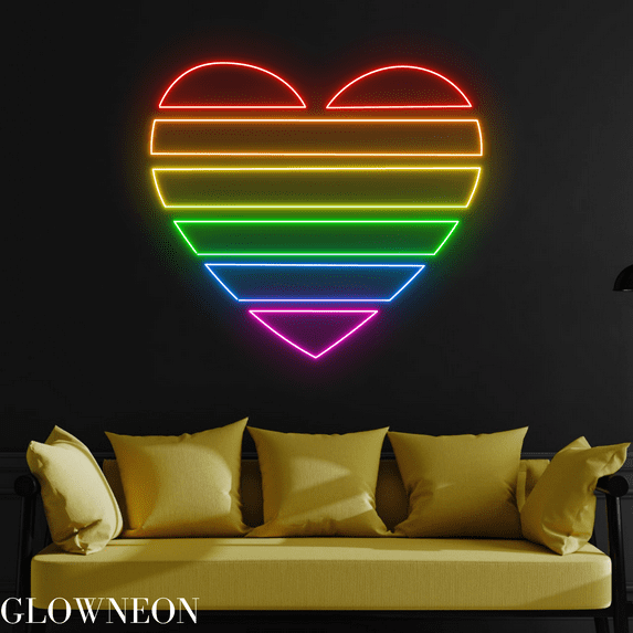 Glowneon Rainbow Heart Neon Sign, Pride LGBT Led Sign, Wedding Decor