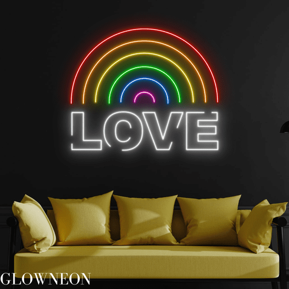 Glowneon Rainbow Love Neon Sign, LGBT Love Led Sign, Pride Day Decor