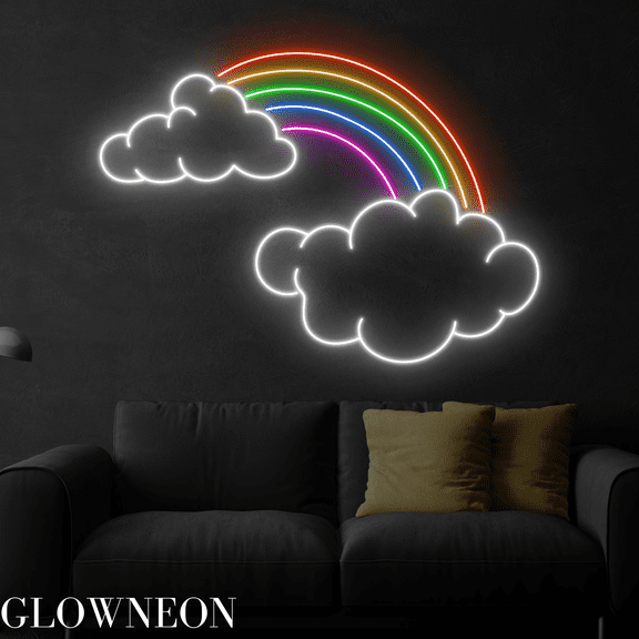 Glowneon Rainbow With Cloud Neon Sign, Rainbow Wall Art Led Light