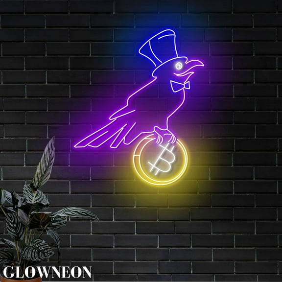 Glowneon Raven Bitcoin Led Wall Art, Bitcoin Crypto Trading Neon Sign