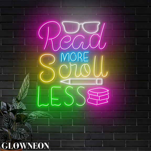 Glowneon Read More Scroll Less Wall Led Light, Book Store Wall Decor