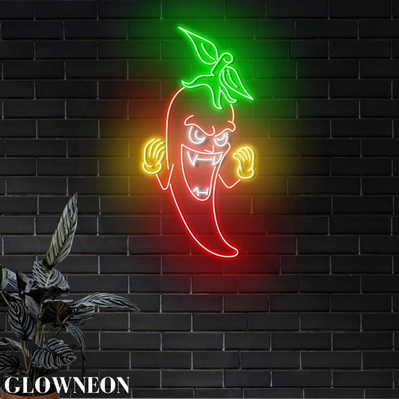 Glowneon Red Chilli Pepper Led Wall Art, Mexican Spicy Food Shop Sign