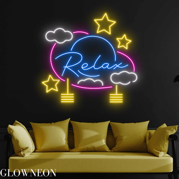 Glowneon Relax Neon Sign, Stars Moon Led Sign, Bedroom Night Light
