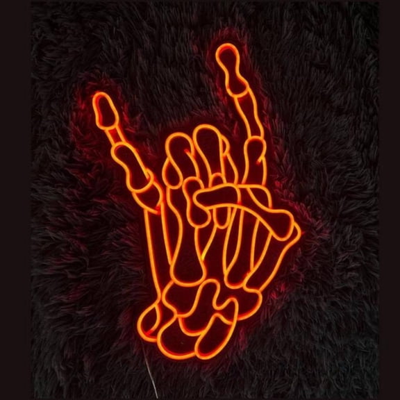Glowneon Rock & Roll Skeleton Neon Sign, Halloween Skeleton Club Decor