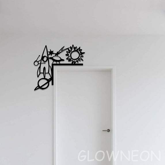 Glowneon Rocket Door Topper Metal Sign, Kid Room Door Corner Decor