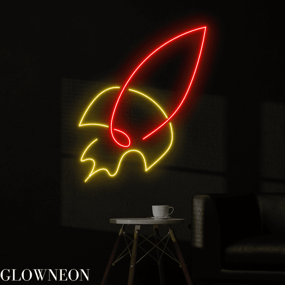 Glowneon Rocket Neon Sign, Rocket Led Sign, Gift For Kid, Bedroom Art