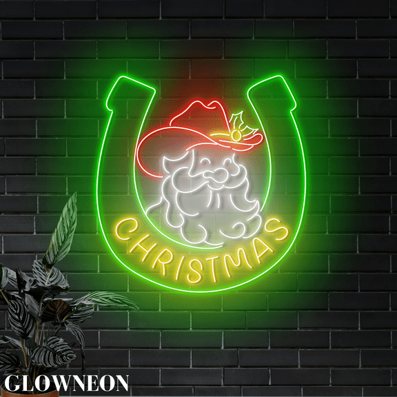 Glowneon Rodeo Santa Cowboy Led Sign, Christmas Holiday Ornament Sign