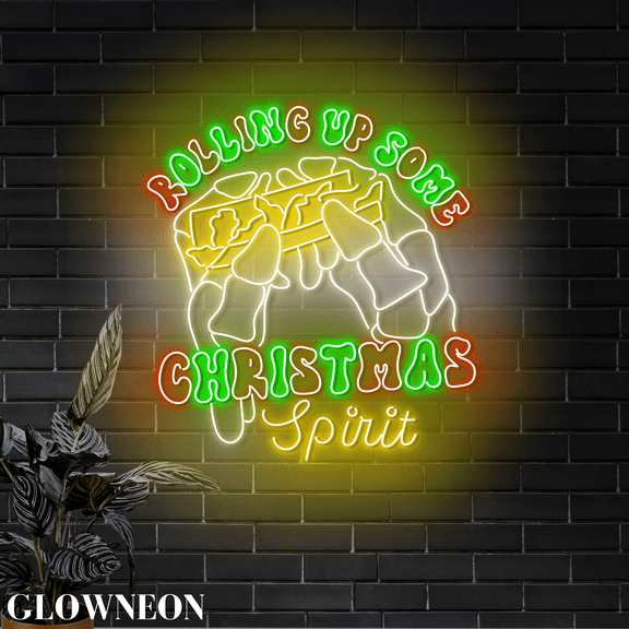 Glowneon Rolling Up Some Christmas Spirit Led Sign, Skeleton Xmas Art