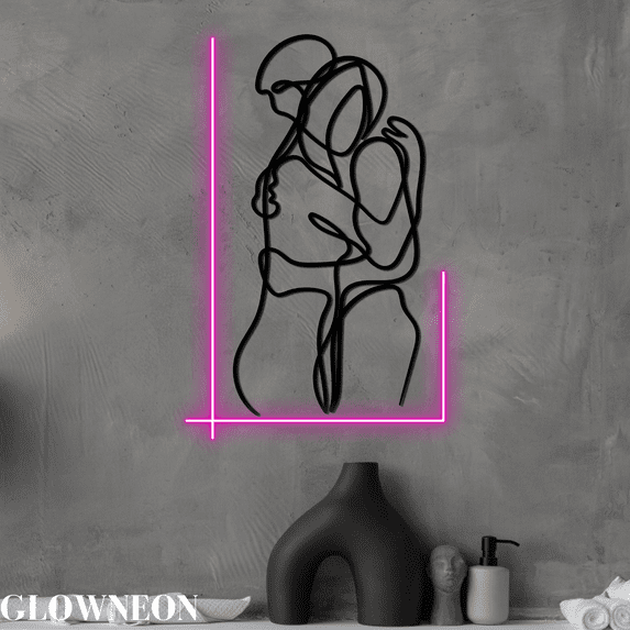 Glowneon Romantic Line Art Couple Hugging Neon Sign, Couple Artwork
