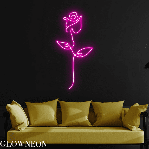 Glowneon Rose Neon Sign, Abstract Rose Led Sign, Flower Shop Wall Art