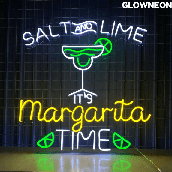 Glowneon Salt And Lime It's Margarita Time Neon Sign, Cocktails Light