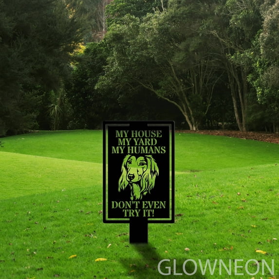 Glowneon Saluki Dog On Site Metal Yard Stake, Warning Dog Garden Sign