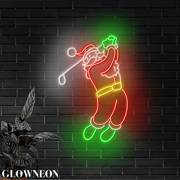 Glowneon Santa Play Golf Led Sign, Christmas Golf Club Neon Wall Art