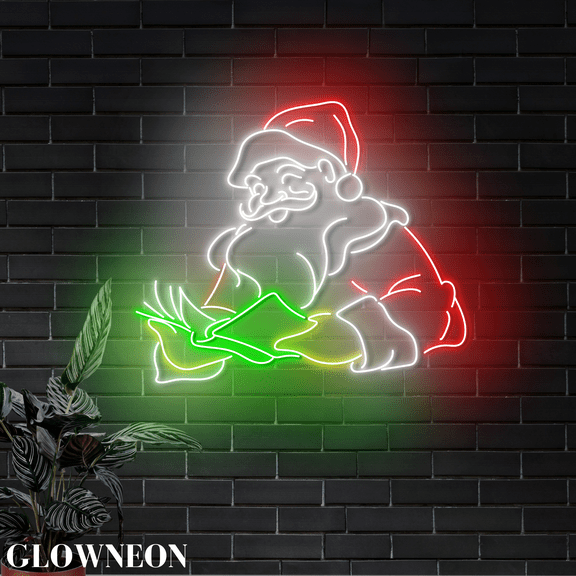 Glowneon Santa Read Book Led Wall Decor, Christmas Book Shop Wall Art