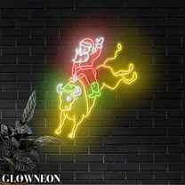Glowneon Santa Ride Bull Wall Led Light, Christmas Rodeo Cowboy Decor