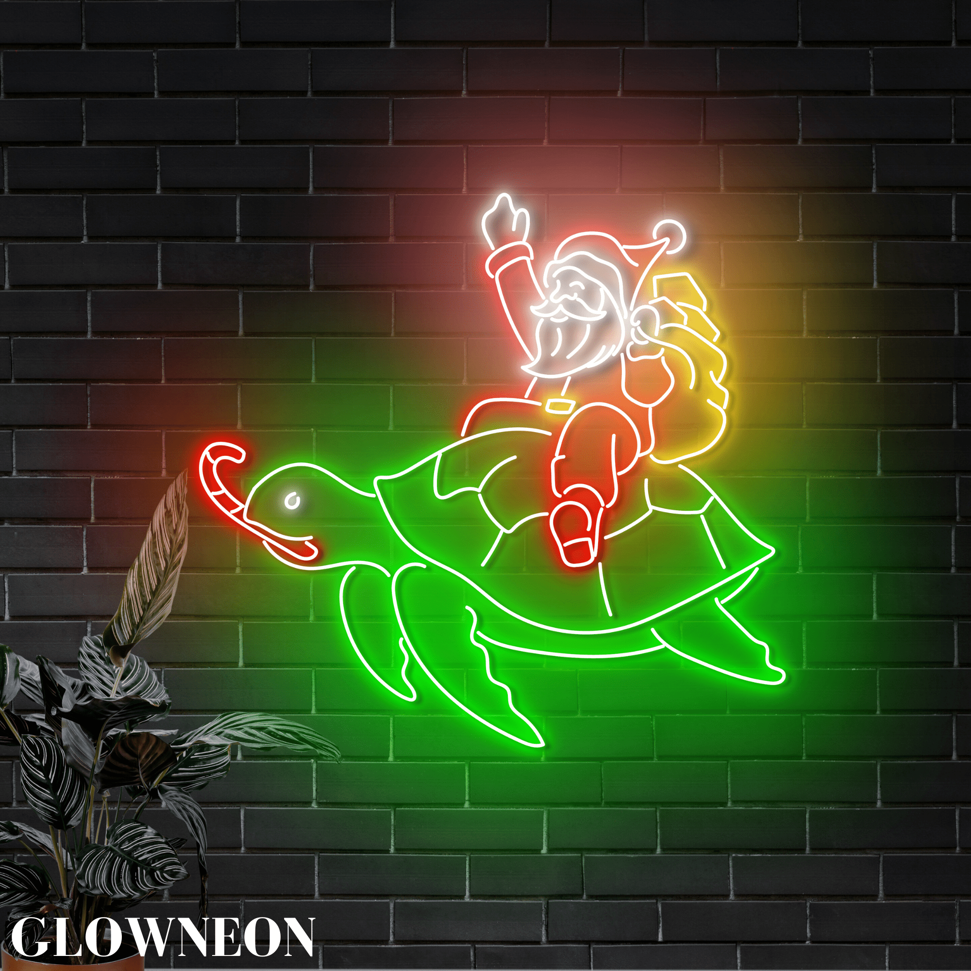 Glowneon Santa Ride Turtle Neon Wall Decor, Christmas Party Led Sign ...
