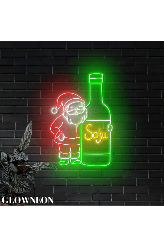 Santa Soju Led Wall Art, Korean Soju Wine Bar Xmas Neon Sign