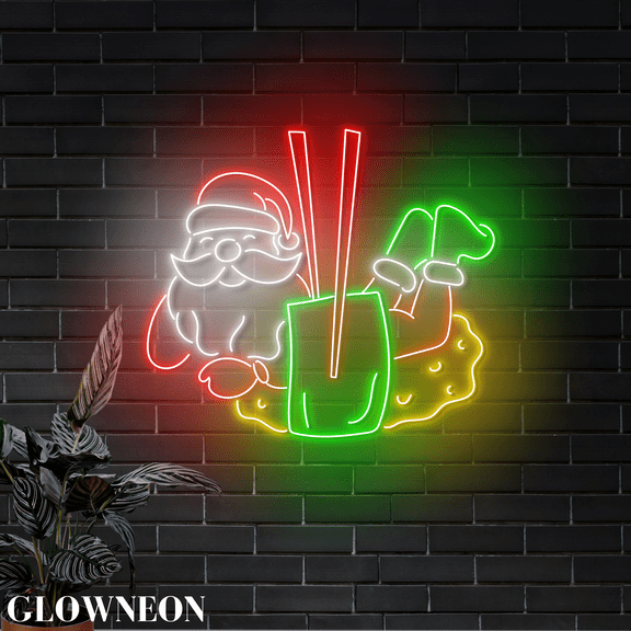 Glowneon Santa Sushi Wall Led Light, Christmas Sushi Japan Shop Decor