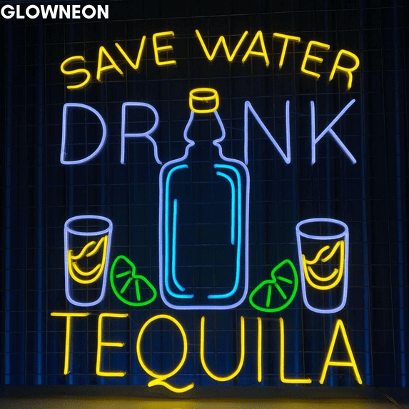 Glowneon Save Water Drink Tequila Neon Sign, Tequila Cocktail Led Art