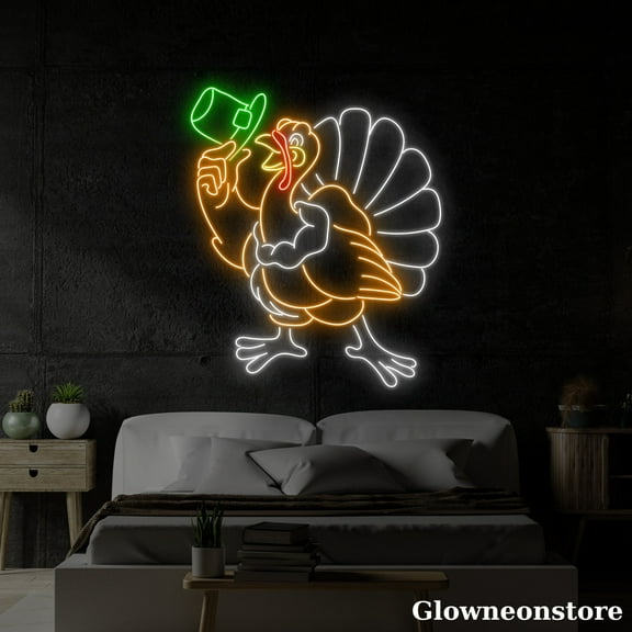 Glowneon Say Hi Turkey Neon Sign, Hello Turkey Led Sign, Thanksgiving Neon Light, Turkey Decor