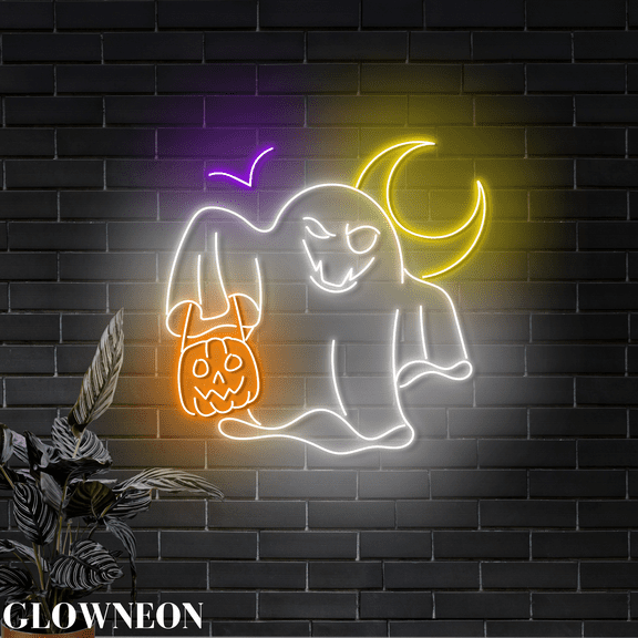 Glowneon Scary Ghost Pumpkin Neon Sign For Halloween Party Wall Decor