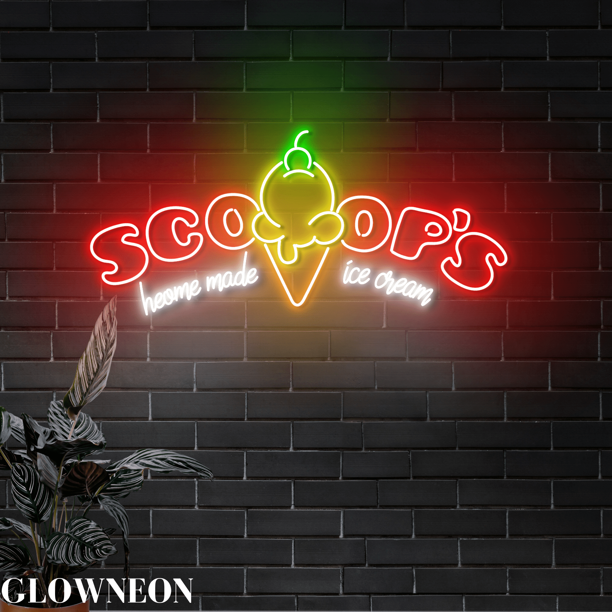 Glowneon Scoop's Homemade Ice Cream Led Sign, Ice Cream Shop Wall Art ...